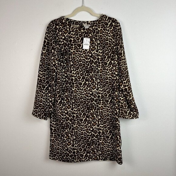 J. Crew Leopard Print Shift Dress Womens Size 8 Lagenlook Mobwife - Picture 1 of 16